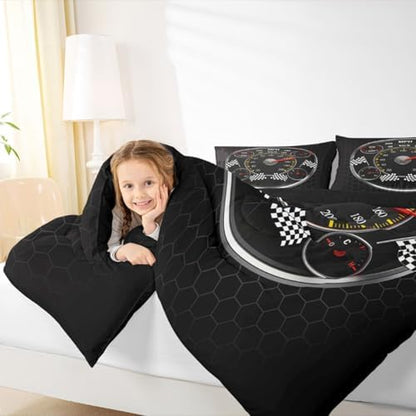 Feelyou Speed Sports Car Bedding Set Soft for Boys Girls, Steering Wheel Comforter Set Queen Size Racing Duvet Quilt Microfiber Extreme Sports Bedroom Decor Automobile 3 Pcs with 2 Pillow Cases