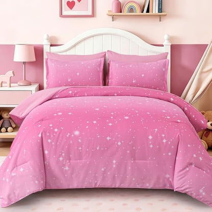 Dinjoy Girls Comforter Set 6 Pieces, Twin Size Colorful Ombre Rainbow Bedding Set, Bed in A Bag for Kid Teen Girls (1 Comforter, 1 Flat Sheet, 1 Fitted Sheet, 1 Pillow Shams, 2 Pillowcases)