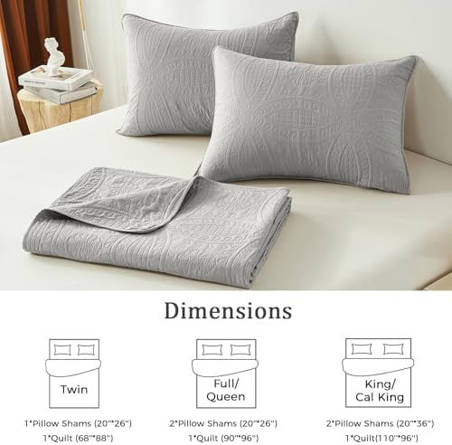 akkialla Quilts Queen Size,Light Grey Ultrasonic Full/Queen Quilt Set,Lightweight Soft Bedspread Coverlet,Modern Style Coin Pattern Bed Cover for All Seasons,3 Piece(1 Quilt,2 Pillow Shams)