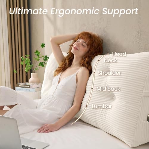 Sasttie Headboard Pillow Queen, Bed Wedge Pillow Headboard, Ivory