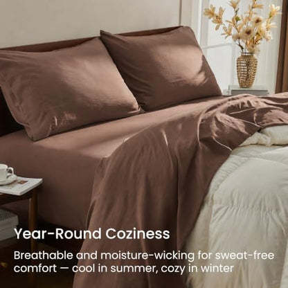 GOKOTTA 5 Piece Split King Sheets Set - Soft, Breathable & Cozy - Brown