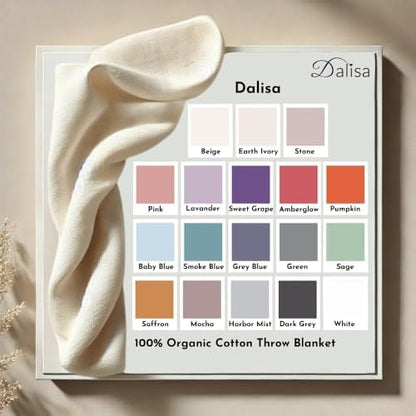 Dalisa 100% Organic Turkish Cotton Throw Blanket - GOTS Certified, Cozy - Perfect for Couch, Bed, and Home Decor - Boho Vintage Knit Alina (Dark Grey, 50x60)