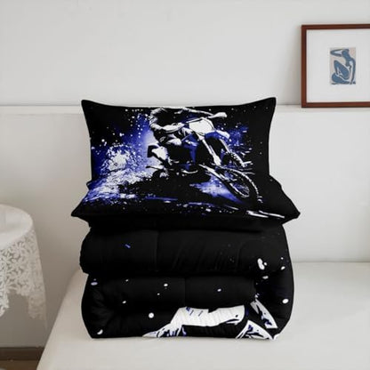 Feelyou Dirt Bike Toddler Size Comforter Set for Kids Boys Girls Decor Motorbike Comforter Cover Breathable Soft Lightweight Microfiber Racing Motocross Rider Extreme Sports Bedroom Decor Quilt Set