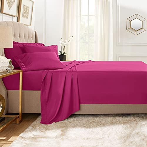 Clara Clark Twin Sheets, 5 Piece Set - Hotel Luxury Sheets for Twin Size Bed, Super Soft Bedding Set, Twin Size, Magenta