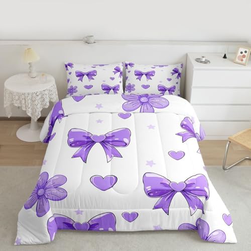 jejeloiu Bowknot Comforter Set Twin Size Bedding Set for Kids Boys Girls