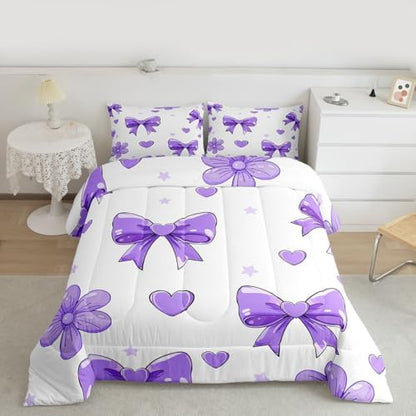jejeloiu Bowknot Comforter Set Full Size Bedding Set for Kids Boys Girls