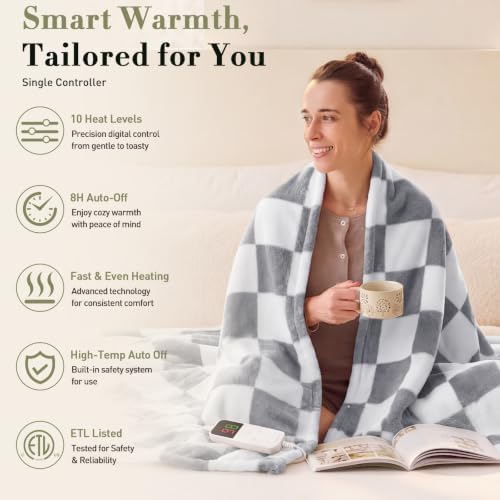 Grey Heated Blanket Electric Full Size 72"X84", Heating Blanket Full