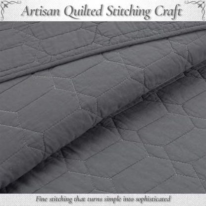 Cozy Line Home Fashions 100% Cotton Quilt Set – 3-Piece Charcoal Gray Solid Classic Modern Geometric Quilted Bedspread with Shams, Lightweight All Season Modern Bedding (Hexagon Gray, King)