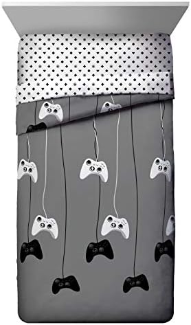 Jay Franco Game On 4 Piece Twin Bed Set - Includes Reversible Comforter & Sheet Set - Bedding Features Video Game Contoller - Super Soft Fade Resistant Microfiber