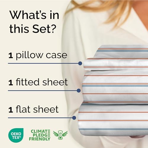 Twin XL 3 Piece Striped Sheet Set - Breathable & Cooling - Red Blue Stripe