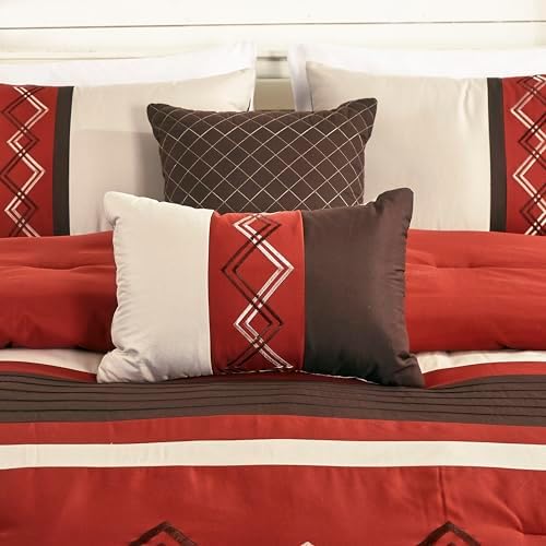 Chezmoi Collection 7-Piece Zigzag Embroidered Comforter Set, Full Size