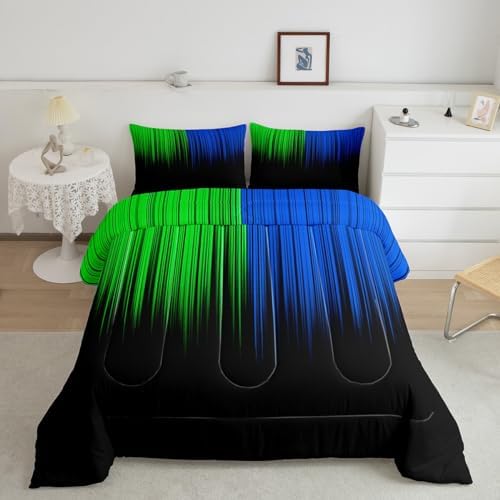 Feelyou Abstract Ombre Comforter Set Kids Teens Blue Green and Black Girls Bedding Set Room Decor Fashion Modern Quilt Set 3Pcs Full Size