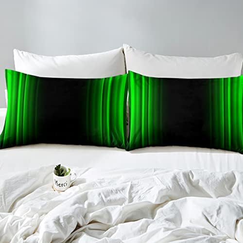 Feelyou Geometric Abstract Ombre Sheet Set Men Adults Teens Green and Black Striped Bed Sheets Kids Boys Girls Simple Modern Bed Set Bedroom Collection 4Pcs Queen Size