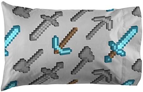 Minecraft Creeper Twin Comforter Set 4 Piece Kids Bedding for Boys, Blue