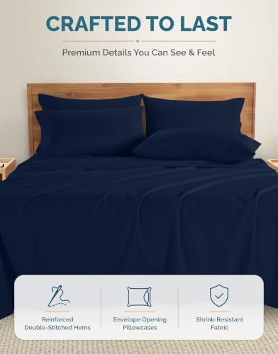 Casa Platino Cal King Sheets Set – 100% Cotton Bed Sheets Cal King, Breathable & Crisp Percale 6 Piece Set, 15" Deep Pocket for A Secure Fit, Ultra Soft & Cozy, Fit – Navy Blue