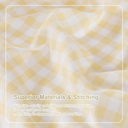 Gingham Twin Sheet Set, Lightweight Super Soft Brushed Microfiber Plaid Bed Sheets with 16" Deep Pocket, 3 Piece Ruffle Farmhouse Bedroom Decor, Yellow
