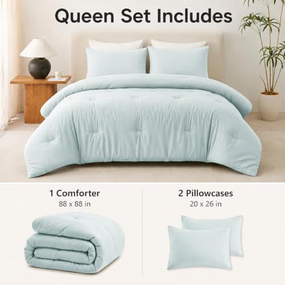 CozyLux Queen Comforter Set, 3 Pieces Down Alternative Bedding, Ice Blue