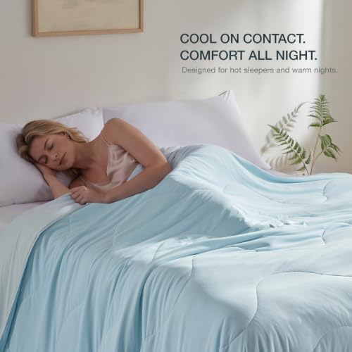 LEAONME® Cooling Comforter Twin XL Blue Blanket for Hot Sleepers 68"x90"