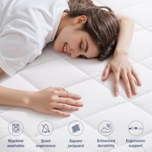 OLANLY Twin Quilted Fitted Mattress Pad, Down Alternative Fill, White