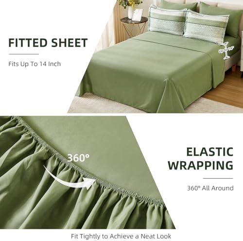 Drucon Olive Green Comforter Set Queen Size 7 Piece Bed in a Bag