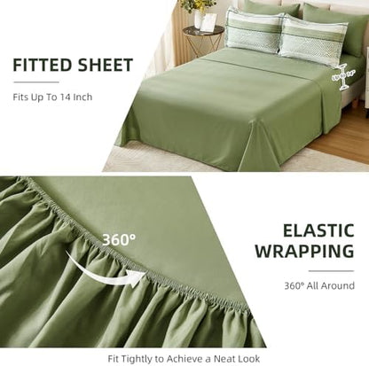 Drucon Olive Green Comforter Set King Size 7 Piece Bed in a Bag