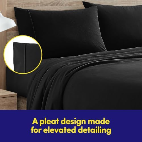 Flannel Sheets Warm and Cozy Deep Pocket Breathable All Season Bedding Set with Fitted, Flat and Pillowcases, Full, Black