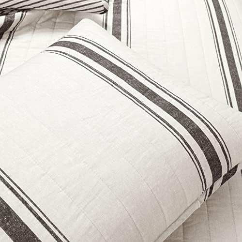 Lush Decor Farmhouse Stripe Reversible Quilt Cotton Queen Size 3 Piece Set Full/Queen Black - Farmhouse Bedding Set Queen Quilt - Striped Bedding