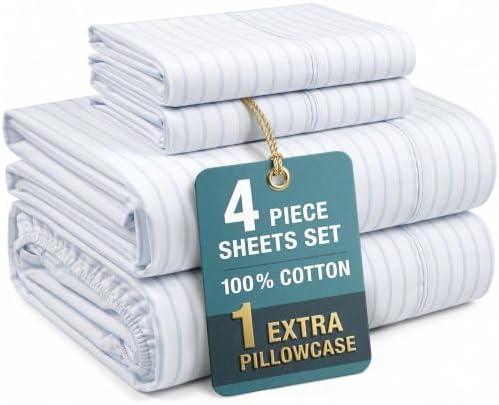 Casa Platino Twin XL Size Bed Sheets– Crisp Percale Weave 100% Cotton Bed Sheets Twin XL Size with 2 Pillowcases, 15" Deep Pocket Fitted Sheet, Long-Lasting for Cozy Sleep in All Seasons – Skylure