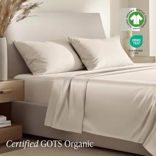Bare Home 100% Organic Cotton Sateen Sheet Set (Queen, French Beige)