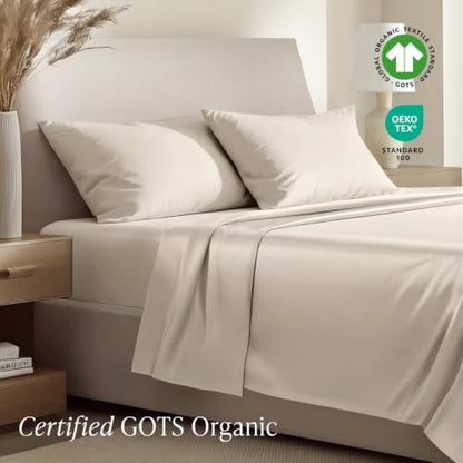 Bare Home 100% Organic Cotton Sateen Sheet Set (Twin, French Beige)