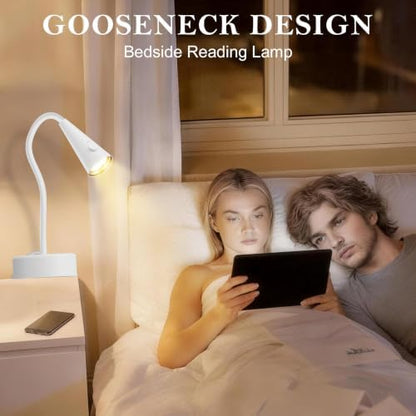 Headboard Reading Light, White Bedside Lamp, No-Drill Book Light for Bedtime Reading, Dimmable LED, Flexible Gooseneck, 360°Adjustable, Plug-in Reading Lamp Movable-1 Pack