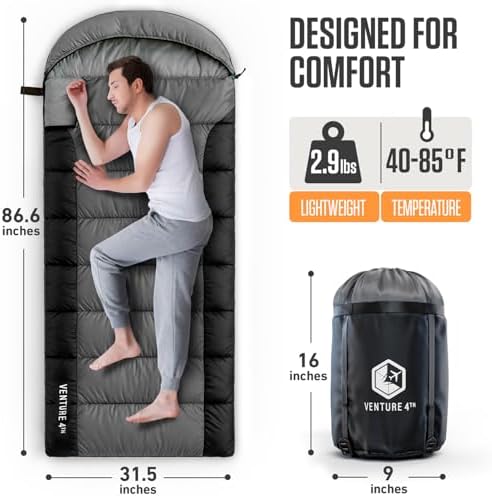 VENTURE 4TH Backpacking Sleeping Bag for Camping - Single, XXL & Double