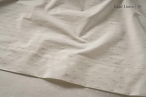 LANE LINEN King Size Bed Sheets Sateen Weave - Ivory Swiss Dot