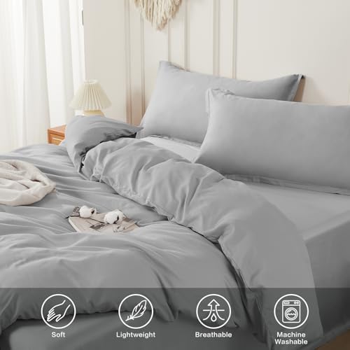 SAPHREAS Duvet Cover Set Full Size 100% Cotton Grey, Soft Bedding Comforter Cover Organic with Zipper Closure & Corner Ties, Comforter Not Included, Gray