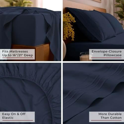 Mellanni Iconic 3-Piece, Ultra Soft Sheet Set (Twin XL, Navy Blue)