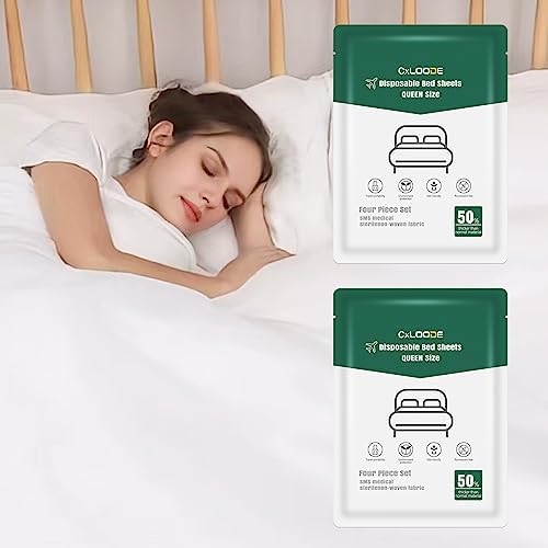 2 Pack Disposable Bed Sheet Queen Size Disposable Fitted Sheets for Travel