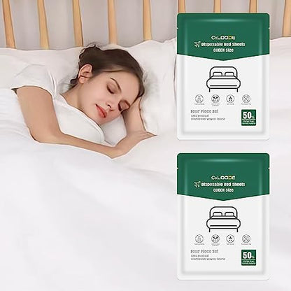 2 Pack Disposable Bed Sheet Queen Size Disposable Fitted Sheets for Travel