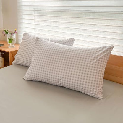 NSNLGSGC Light Gray Gingham Duvet Cover Set, Queen
