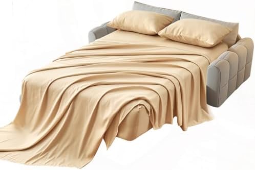 Kingnex Full Sleeper Sofa Bed Sheets for 54x72 Pull Out Sofa Bed with 4-6 Deep Pocket Soft Double Brushed 1800 Microfiber 4 Piece Bedding Set Beige