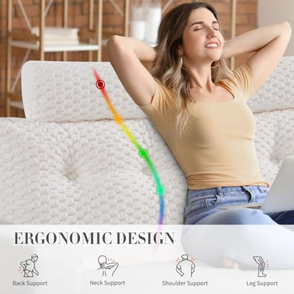 EUHAMS Headboard Pillow King with Neck Roll, Triangular Backrest Pillow