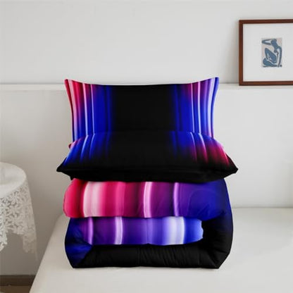 Feelyou Geometric Ombre Comforter Set Kids Teens Red Blue Black Bedding Set Decor Modern Stripes Comforter with 2 Pillowcases 3Pcs Bedding Queen
