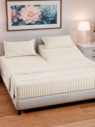 Flex Top Split Head King 4 Piece Sheet Set - Soft & Cooling - Beige Stripes