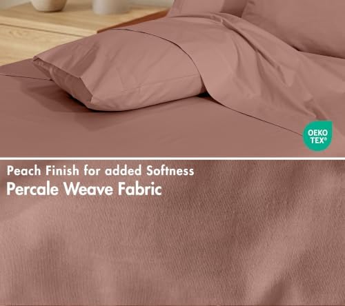 RUVANTI 100% Cotton California King Sheet Set, Percale Sheets, Mocha Taupe
