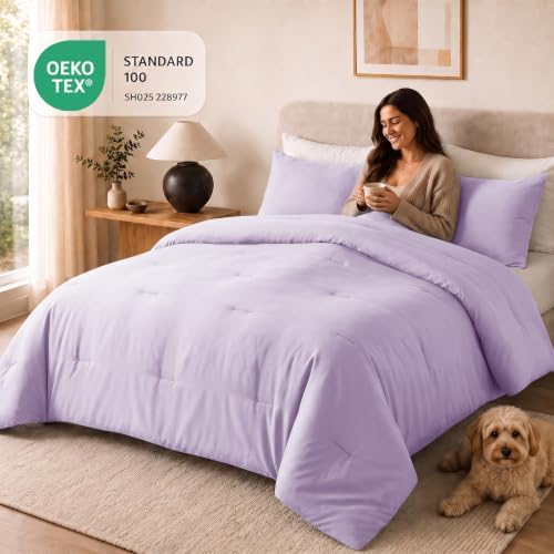 CozyLux Oversized King Comforter Set, 3 Pieces Lavender Quilted Bedding