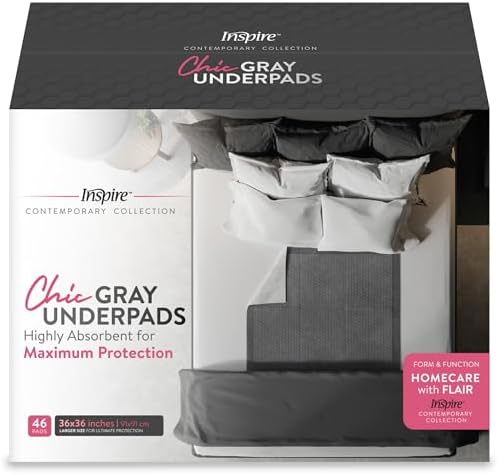 Inspire Extra Large Super Absorbent Disposable Bed Pads for Chronic Incontinence Ultra Thick and Absorbent Bed Pads Disposable Adult | Pee Pads for Adults (Gray 36" x 36")