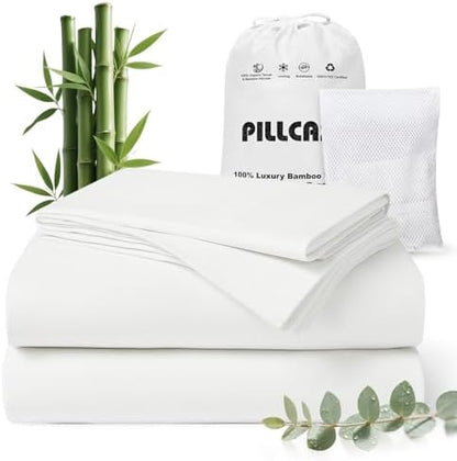 100% Bamboo Viscose & Tencel Lyocell Full Size Sheet Set for RV Camper| Cooling & Breathable Bedsheets for Hot Sleepers |Luxury Silky Soft | 18" Deep Pocket with Corner Straps (White, Full)