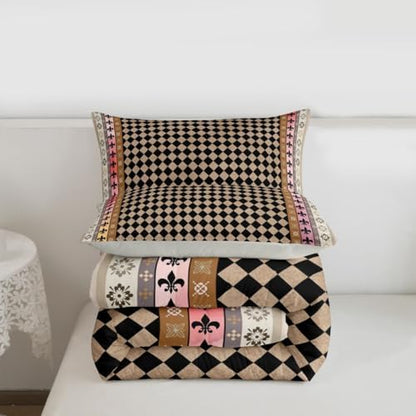 jejeloiu Geometric Checkerboard Comforter Set Bedding Set Queen Size 3 Pcs
