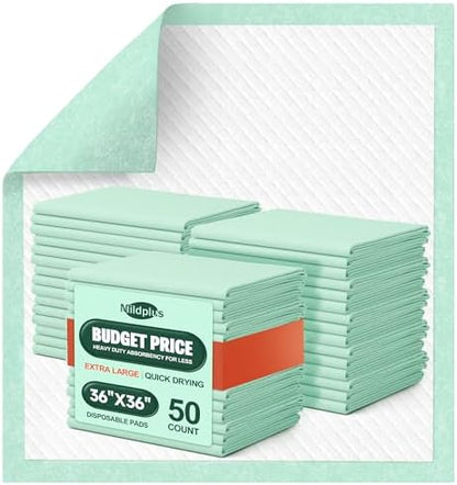 MILDPLUS Disposable Bed Pads 36'' X 36'' Heavy Duty Underpads Extra Large Incontinence Pads for Unisex Adult, Senior, Kids and Pet (50 Count)