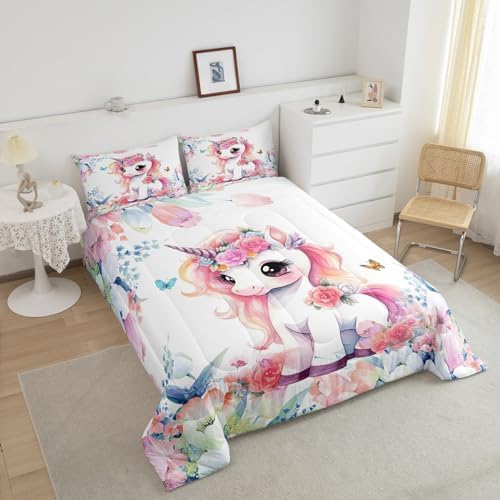 Feelyou Cute Unicorn Comforter Set Twin Size Boys Girls Teens
