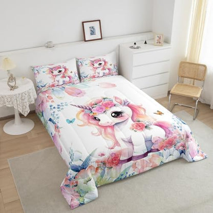 Feelyou Cute Unicorn Comforter Set Twin Size Boys Girls Teens